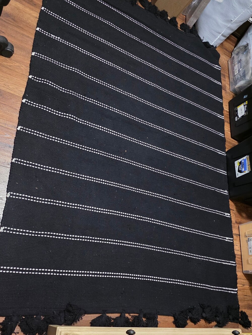 Black Area Rug With White Accents ~58.5inx83in
